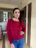 Pearl Work Red Sweater